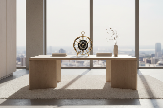 Minimalist Brushed Metal Desk Clock - Modern Tabletop Timepiece