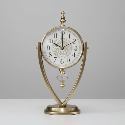 Luxury Golden Trophy Desk Clock - Artisanal Mantle Decor